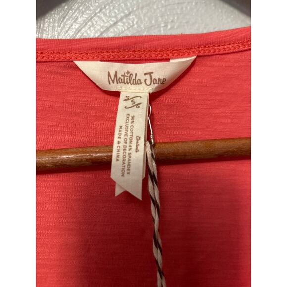 Matilda Jane Womens Coral Pink Eureka Springs Embroidered Ruffle Top Small NWT - Picture 5 of 9